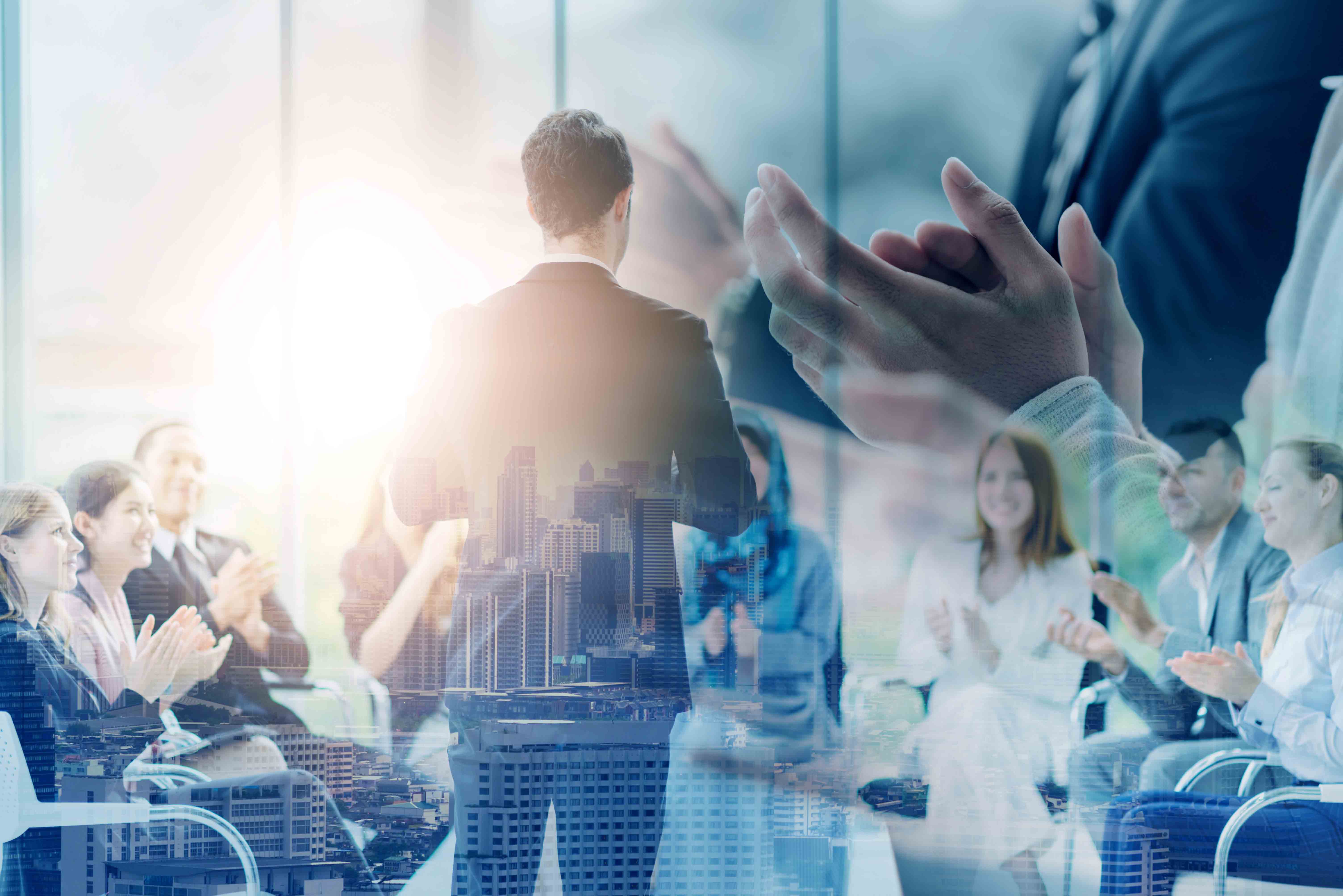 Business Event Congratulated the success of the organization. Group of business finance office. The organization of conferences, event ,seminars, asian, Celebrate business. Double Exposure Effect.